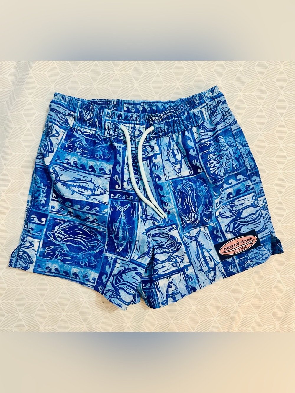 Vineyard Vines Blue Patchwork Seafood Swim Shorts Kids Size 3T